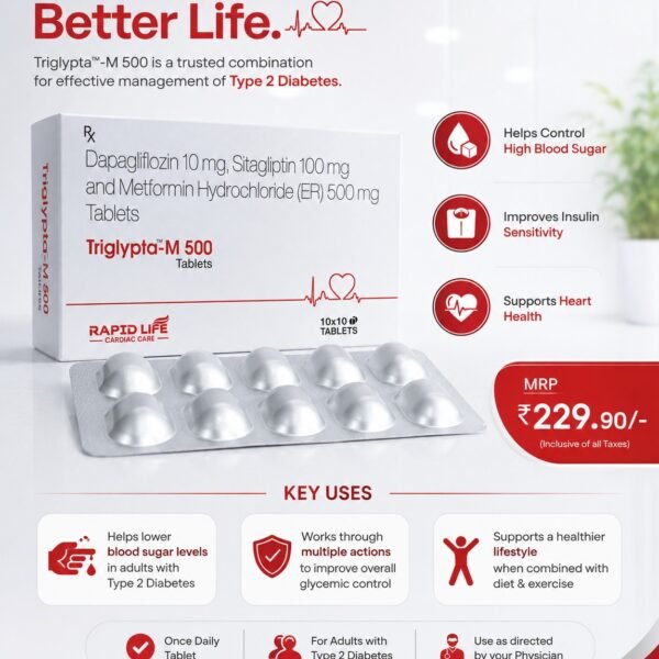 Dapagliflozin 10 mg Sitagliptin 100 mg and Metformin Hydrochloride 500 mg Tablets – Triglypta-M 500